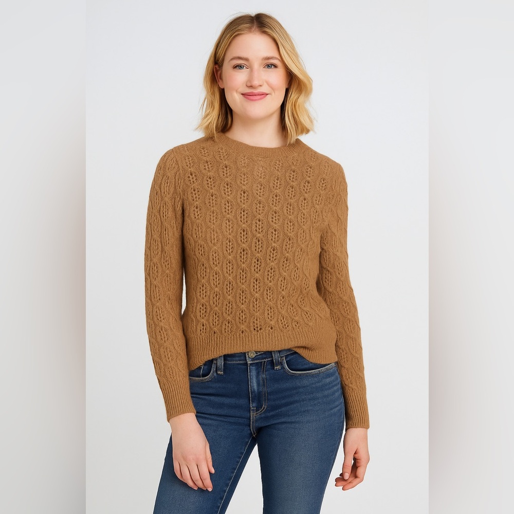 J. Crew Tan Crew Neck Sweater with Cable Knit Pattern